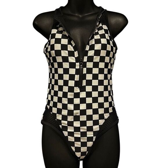 Midnight Hour Checkered Fishnet One Piece Swim Suit Women’s Small - Picture 1 of 6